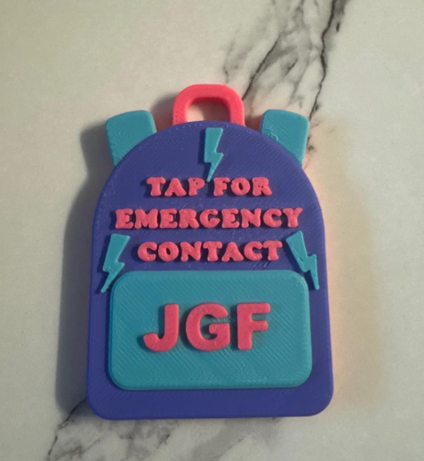 Emergency Contact Backpack Themed Keychain